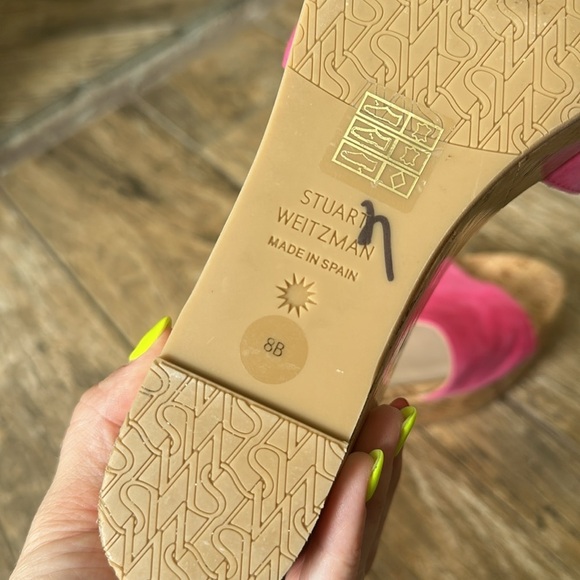 Stuart Weitzman Summer pink Suede Platform Cork Wedge Sandal Size 8 - Picture 7 of 7